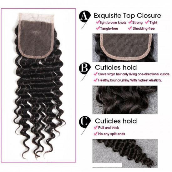 Preciousluxuryhair Hair Remy Series Human Hair Brazilian Deep Wave 4 Bundles with 4*4 Lace closure 100% Human Hair