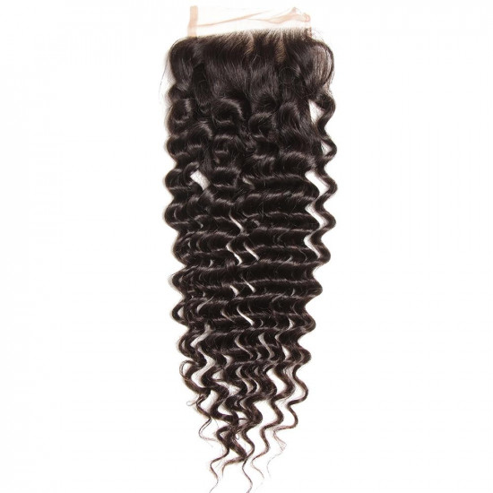 Preciousluxuryhair 1PCS Virgin Deep Wave Hair 4*4  Lace Closures 100% Human Hair Closure