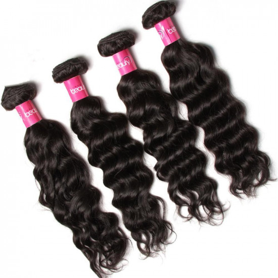 Preciousluxuryhair Hair Peruvian Virgin Natural Wave Hair 3 Bundles with Lace Frontal, 100% Human Virgin Hair