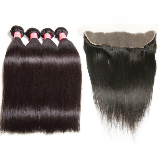 Brazilian Straight Hair 4 Bundles with 13*4 Lace Frontal, 8A Grade Preciousluxuryhair Virgin Hair