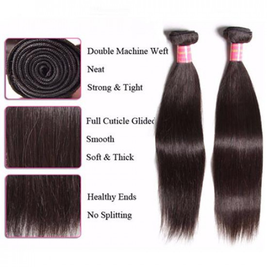 Brazilian Straight Hair 4 Bundles with 13*4 Lace Frontal, 8A Grade Preciousluxuryhair Virgin Hair