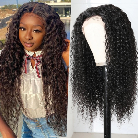 Preciousluxuryhair Unprocessed Hand Tied Lace Part Wig Jerry Curly Middle Part Lace Frontal Human Hair Wigs