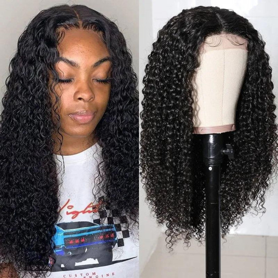 Preciousluxuryhair Unprocessed Hand Tied Lace Part Wig Jerry Curly Middle Part Lace Frontal Human Hair Wigs