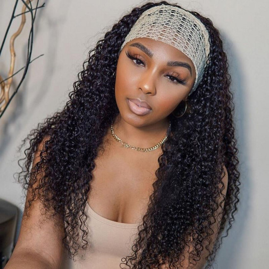 Preciousluxuryhair Jerry Curly Scarf Wigs for Women 100% Virgin Human Hair Wig No Glue & No Sew In Fashion Headband Wig