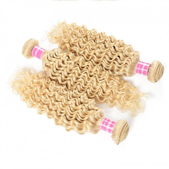 Preciousluxuryhair 3 Bundles 613 Blonde Deep Wave Hair Weave 10-24 Inch On Sale