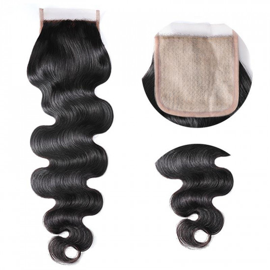 Preciousluxuryhair 4x4 Fake Scalp PU Lace Silk Base Lace Closure Pre-Plucked Body Wave