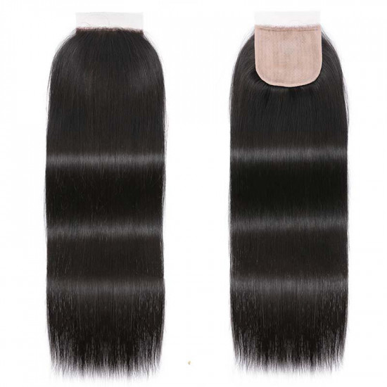 Preciousluxuryhair 4x4 Fake Scalp PU Silk Lace Closure Straight Pre-Plucked Natural Lace Closure Good Quality