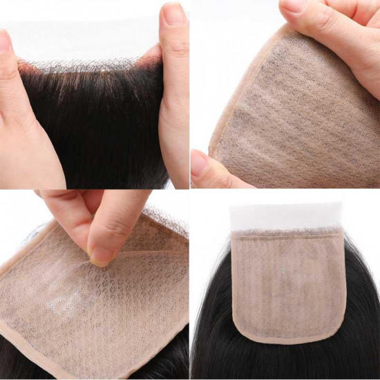 Preciousluxuryhair 4x4 Fake Scalp PU Silk Lace Closure Straight Pre-Plucked Natural Lace Closure Good Quality