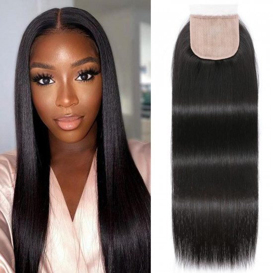 Preciousluxuryhair 4x4 Fake Scalp PU Silk Lace Closure Straight Pre-Plucked Natural Lace Closure Good Quality