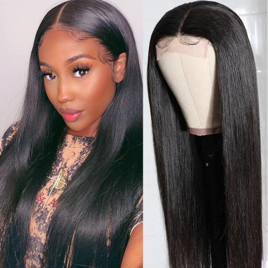 Preciousluxuryhair Straight Human Hair Lace Part Wig 150% Density Natural Hairline Hand Tied Lace Part Wig Pre Plucked Hairline