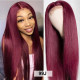 Preciousluxuryhair 99J Hand Tied Hair Line Lace Closure Wig Long Straight Hair Burgundy Red Lace Closure Part Human Hair Wigs 150% Density