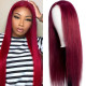 Preciousluxuryhair 99J Hand Tied Hair Line Lace Closure Wig Long Straight Hair Burgundy Red Lace Closure Part Human Hair Wigs 150% Density