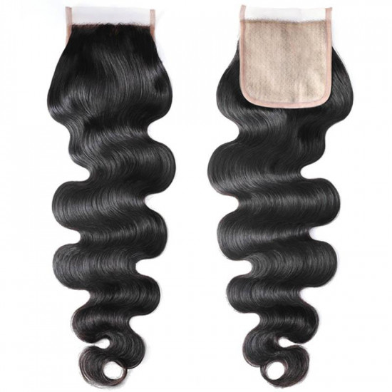 Preciousluxuryhair 4x4 PU Silk Lace Closure Fake Scalp Body Wave Closure with 3 Bundles 100% Virgin Human Hair