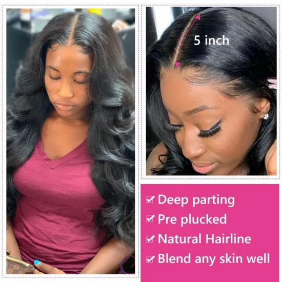 Preciousluxuryhair 5x5 HD Lace Closure Body Wave Hair Deep Parting Transparent Lace Closure Invisible Knots Human Hair Closure