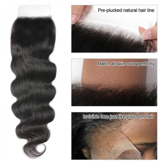 Preciousluxuryhair 5x5 HD Lace Closure Body Wave Hair Deep Parting Transparent Lace Closure Invisible Knots Human Hair Closure