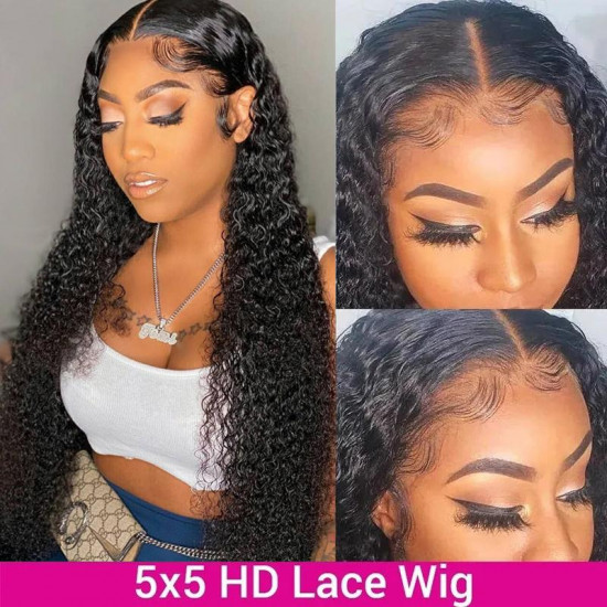 Preciousluxuryhair 5x5 HD Lace Closure Wigs Pre Plucked Jerry Curly Hair Invisible Lace Closure Wigs Human Hair 180% Density