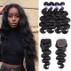 Preciousluxuryhair Hair Brazilian Body Wave Remy Human Hair 4 Bundles With 4*4 Lace Closure 100% Human Hair Extensions