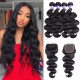 Preciousluxuryhair Hair Remy Human Hair Black Peruvian Body Wave Hair 4 Bundles with Lace Closure 100% Affordable Human Hair