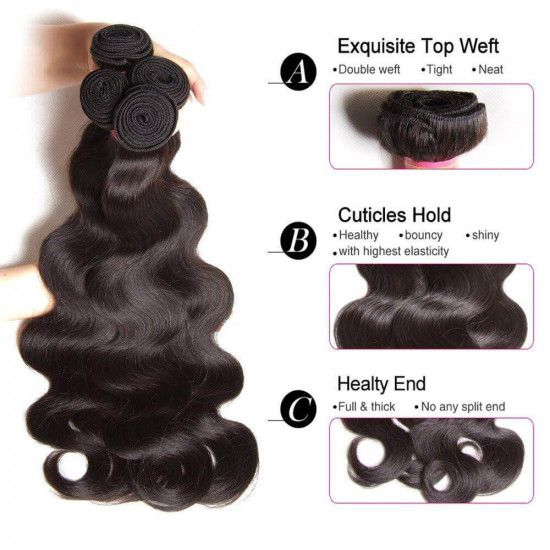 Preciousluxuryhair Hair Peruvian Hair Body Wave Hair Bundles 3pcs/pack, 100% Peruvian Human Hair Bundles