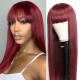 Preciousluxuryhair 99J Wine Red Silk Straight Human Hair Wig with Bangs Burgundy Colored Wigs Glueless Machine Made Human Hair Wigs