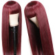 Preciousluxuryhair 99J Wine Red Silk Straight Human Hair Wig with Bangs Burgundy Colored Wigs Glueless Machine Made Human Hair Wigs