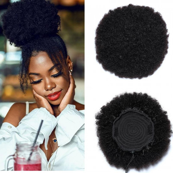 Preciousluxuryhair 9A Afro Kinky Curly Puff For Woman Brazilian Human Hair ponytail  With Adjustable Band And Clips