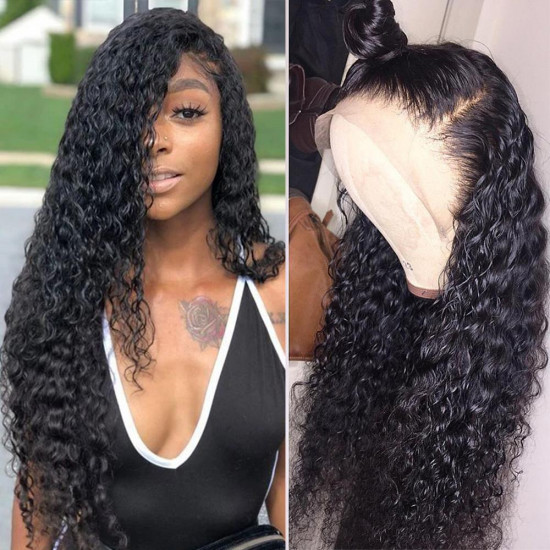 Preciousluxuryhair 9A Grade Water Wave Lace Front Human Hair Wigs Brazilian Natural Black Color 130% 150% Density Lace Frontal Wig