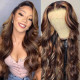 Preciousluxuryhair Balayage Highlights 13x4 Lace Front Wigs Free Part #1b/30 Dark Roots Body Wave Human Hair Wigs