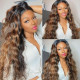 Preciousluxuryhair Balayage Highlights 13x4 Lace Front Wigs Free Part #1b/30 Dark Roots Body Wave Human Hair Wigs