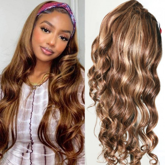 Preciousluxuryhair Blonde Highlight Body Wave Headband Wig Ombre 1B/TL412 Color Glueless Wear and Go Wig 150% Density