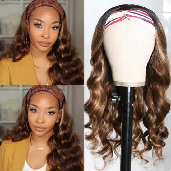 Preciousluxuryhair Blonde Highlight Body Wave Headband Wig Ombre 1B/TL412 Color Glueless Wear and Go Wig 150% Density