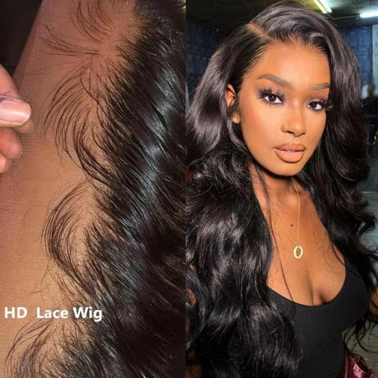 Preciousluxuryhair Body Wave 13x4 HD Invisible Transparent Lace Front Human Hair Wigs Pre Plucked Bleached Knots 150% Density