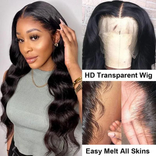 Preciousluxuryhair Body Wave 13x4 HD Invisible Transparent Lace Front Human Hair Wigs Pre Plucked Bleached Knots 150% Density