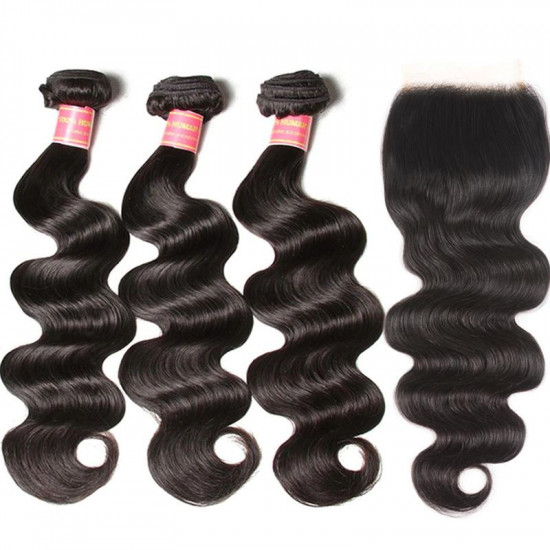 Preciousluxuryhair Hair Body Wave Transparent 5*5 Closure With Virgin Hair Weave 3 Bundles