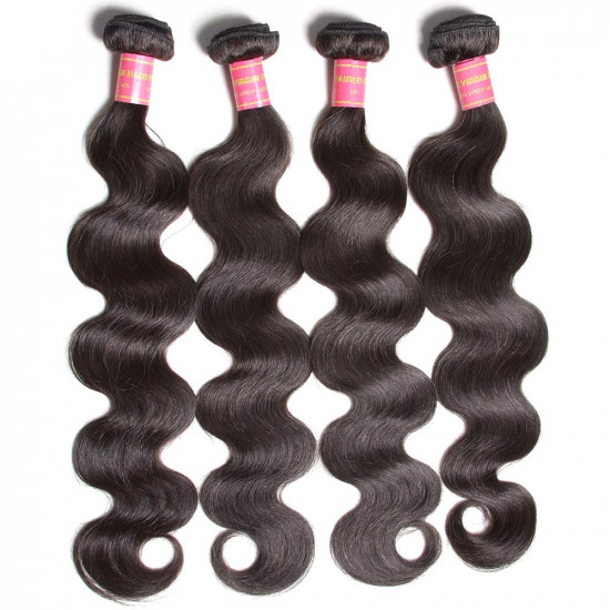 Preciousluxuryhair Hair Brazilian Body Wave Hair 4 Bundles with 13*4 Lace Frontal, 7A Preciousluxuryhair Human Hair