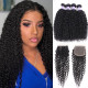 Preciousluxuryhair Hair New Remy Black Color Brazilian Curly Hair 4 Bundles with 4*4 Lace Closure 100% Human Hair Weaves