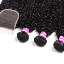 Preciousluxuryhair Hair Brazilian Kinky Curly Hair 3 Bundles With 4*4 Lace Closure 100% Human Hair