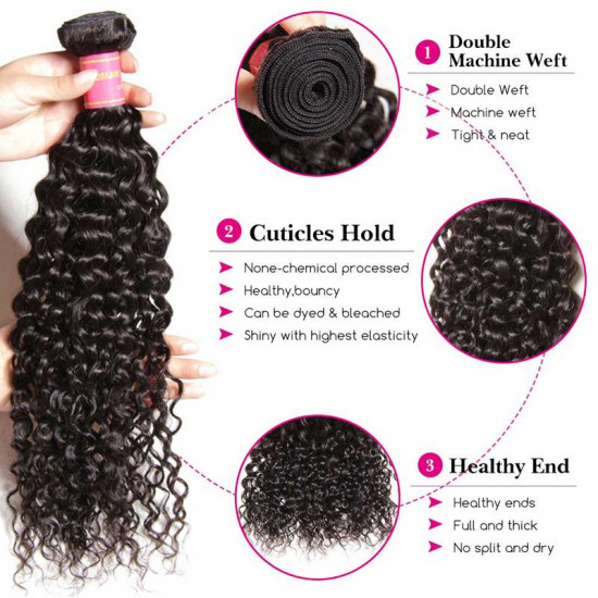 Preciousluxuryhair Hair Brazilian Virgin Curly Hair 3 Bundles with 4*4 Lace Closure 100% Human Hair