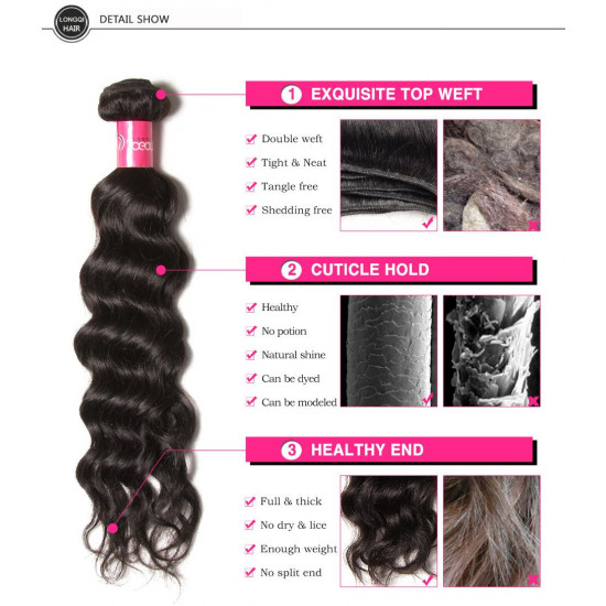 Preciousluxuryhair Hair Brazilian Natural Wave Hair 4 Bundles, 100% Virgin Human Hair