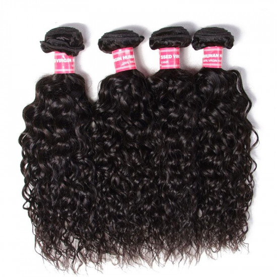 Preciousluxuryhair Hair Brazilian Water Wave Hair 4 Bundles, 100% Virgin Human Hair Weave