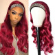 Preciousluxuryhair Burgundy 99J Color Headband Wig Body Wave Hair Wigs With Pre-attached Scarf Glueless None Lace Front Human Hair Wigs