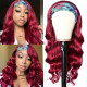 Preciousluxuryhair Burgundy 99J Color Headband Wig Body Wave Hair Wigs With Pre-attached Scarf Glueless None Lace Front Human Hair Wigs