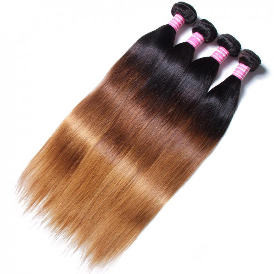 Preciousluxuryhair Hair Malaysian Virgin Straight Hair Ombre 3 Tone Color Human Hair Extensions 3/4 Bundles