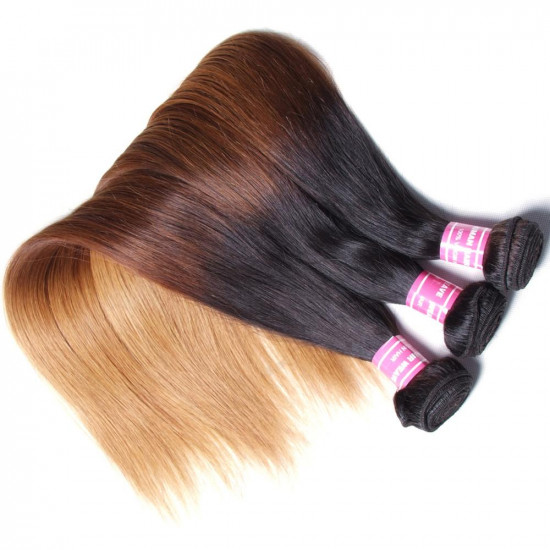 Preciousluxuryhair Hair Malaysian Virgin Straight Hair Ombre 3 Tone Color Human Hair Extensions 3/4 Bundles