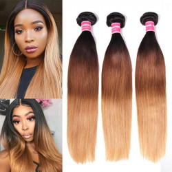 Preciousluxuryhair Hair Malaysian Virgin Straight Hair Ombre 3 Tone Color Human Hair Extensions 3/4 Bundles