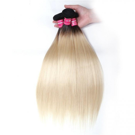 Preciousluxuryhair Hair Straight Hair 3 Bundles T1b/613 Color Ombre Hair 100% Virgin Human Hair Weaves