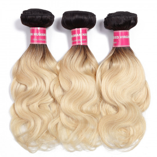 Preciousluxuryhair Hair Body Wave 3 Bundles T1b/613 Color Ombre Hair 100% Virgin Human Hair Weaves