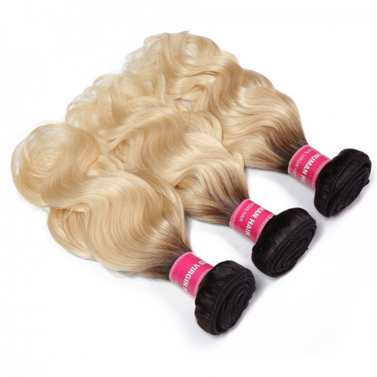 Preciousluxuryhair Hair Body Wave 3 Bundles T1b/613 Color Ombre Hair 100% Virgin Human Hair Weaves