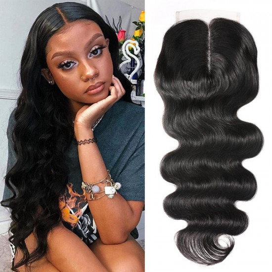 Preciousluxuryhair Hair 4 By 1 Size T Shape Middle Part Swiss Lace Closure 100% Human Hair Lace Closure