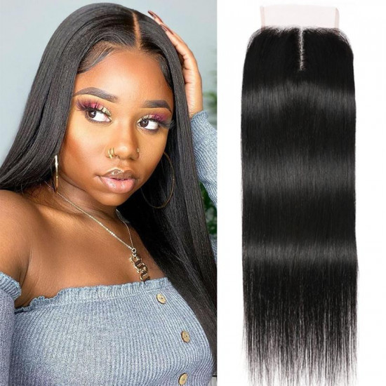 Preciousluxuryhair Hair 4 By 1 Size T Shape Middle Part Swiss Lace Closure 100% Human Hair Lace Closure